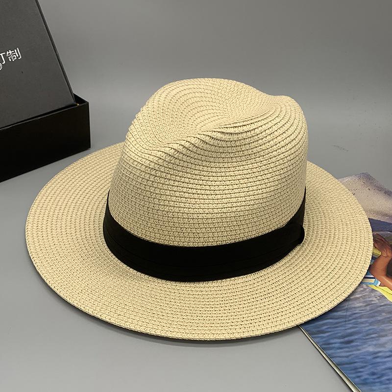 Windbreak Rope, Seaside Travel, Sunshade, Sunscreen, Straw Top Hat, Velcro Sweat Belt, Flat Brim, Large Brim, Breathable And Comfortable