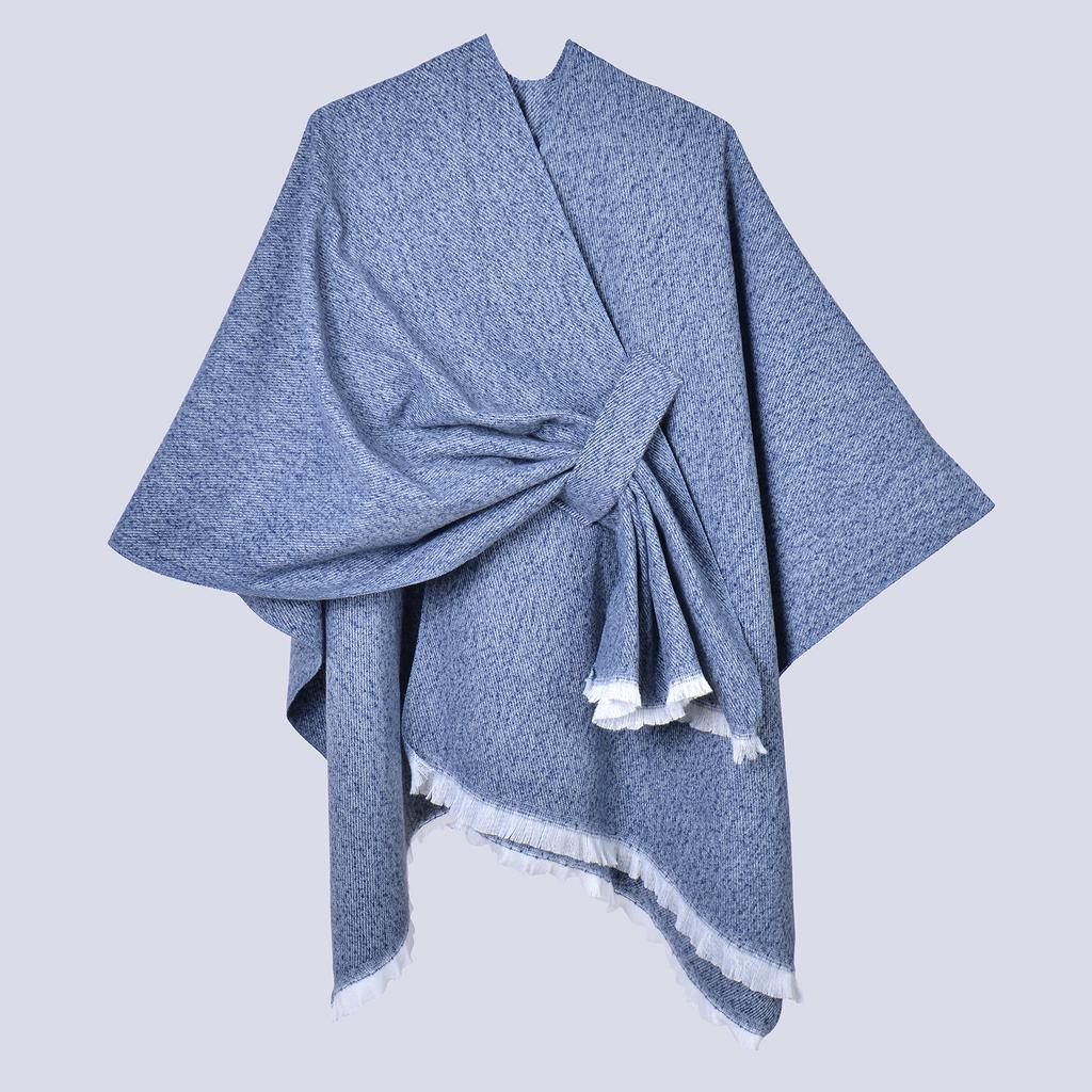 Women'S Warm Cape Simple Double-Sided Solid Color Split Imitation Cashmere Outer Shawl Amazon