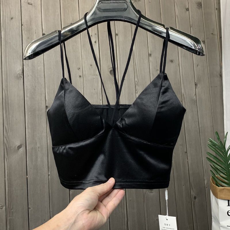 Women's Tube Top Silk Comfortable Crop Top Sexy Camisole Wireless Summer V-Neck Sleeveless Underwear