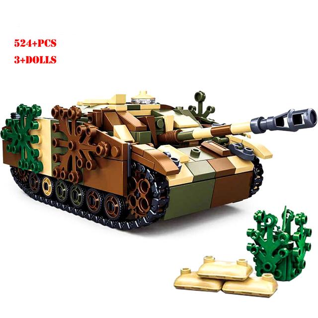 World War II German Military Sturmgeschütz III Armored Fighting Vehicle Building Blocks WW2 Tank Bricks Classic Model Toys Boys