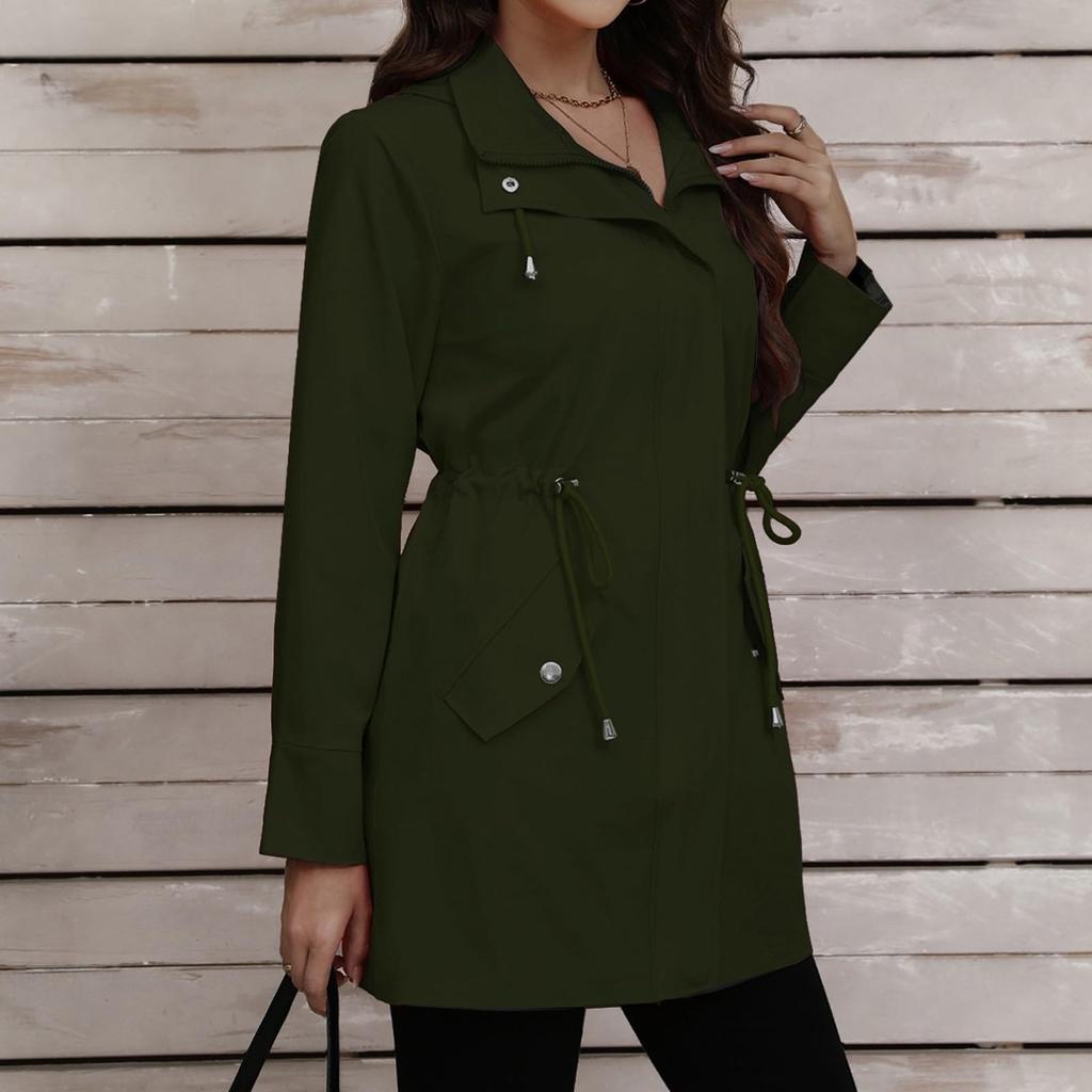 Women Solid Stripe Rain Jacket Outdoor Plus Waterproof Hooded Raincoat Windproof