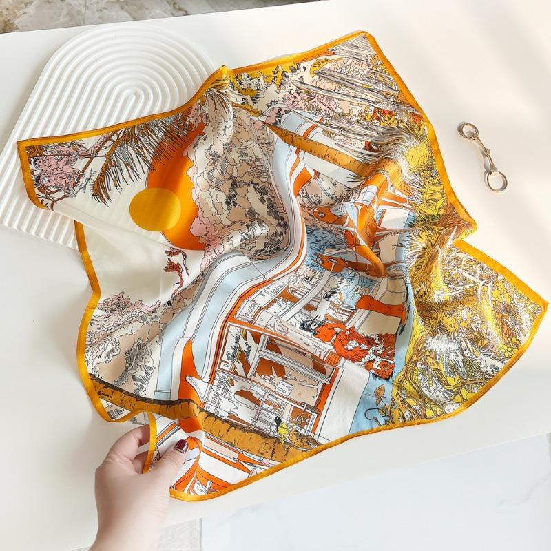 

Spring new mulberry silk plain crepe satin printing small square scarf femininity versatile silk scarf professional match 53cm