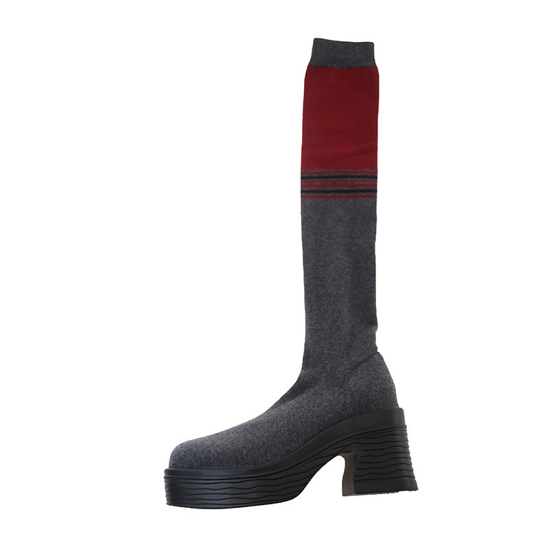 

Chunky Heel Women s Over-the-Knee Sock Boots 2026 Autumn/Winter Single-Layer Knit Elastic Slim Fit Boots Versatile Footwear 35