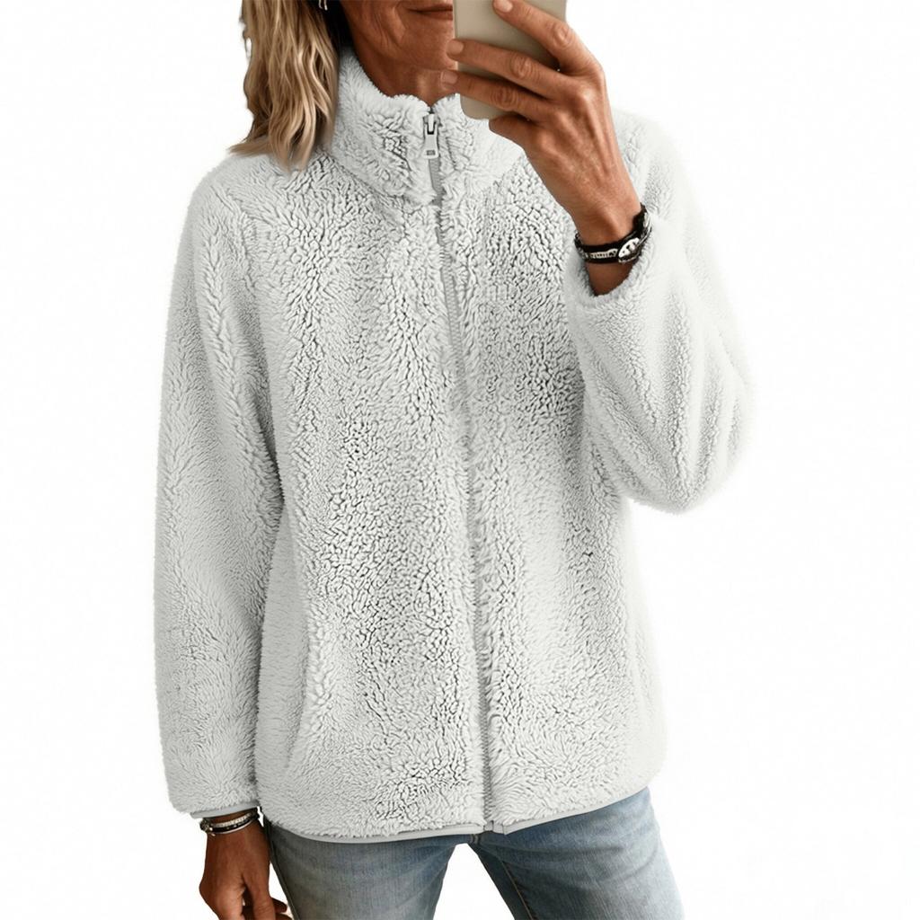 Women's Color Lined Zip Up Cardigan Jacket for Fall Winter Casual Wear