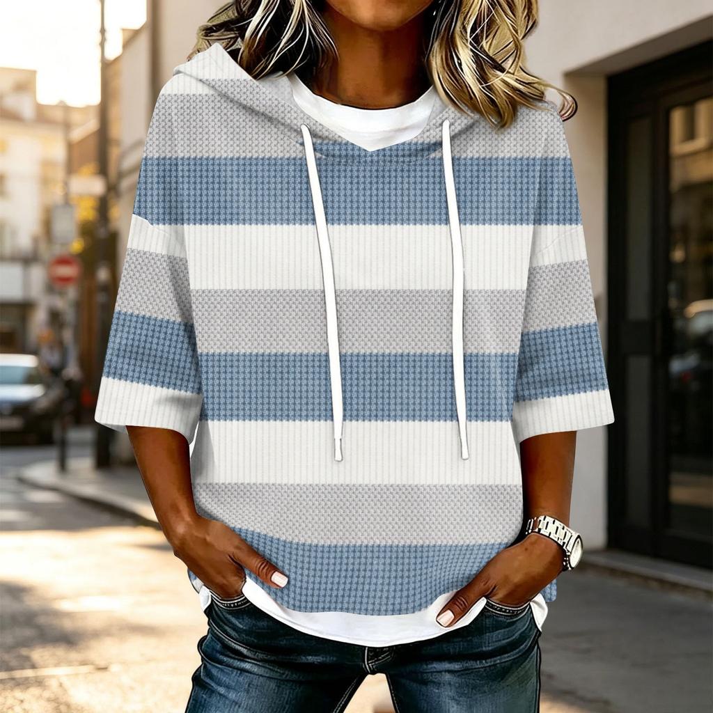Damen Casual Kapuzen-T-Shirt mit 3/4-Ärmel und geometrischem Aufdruck