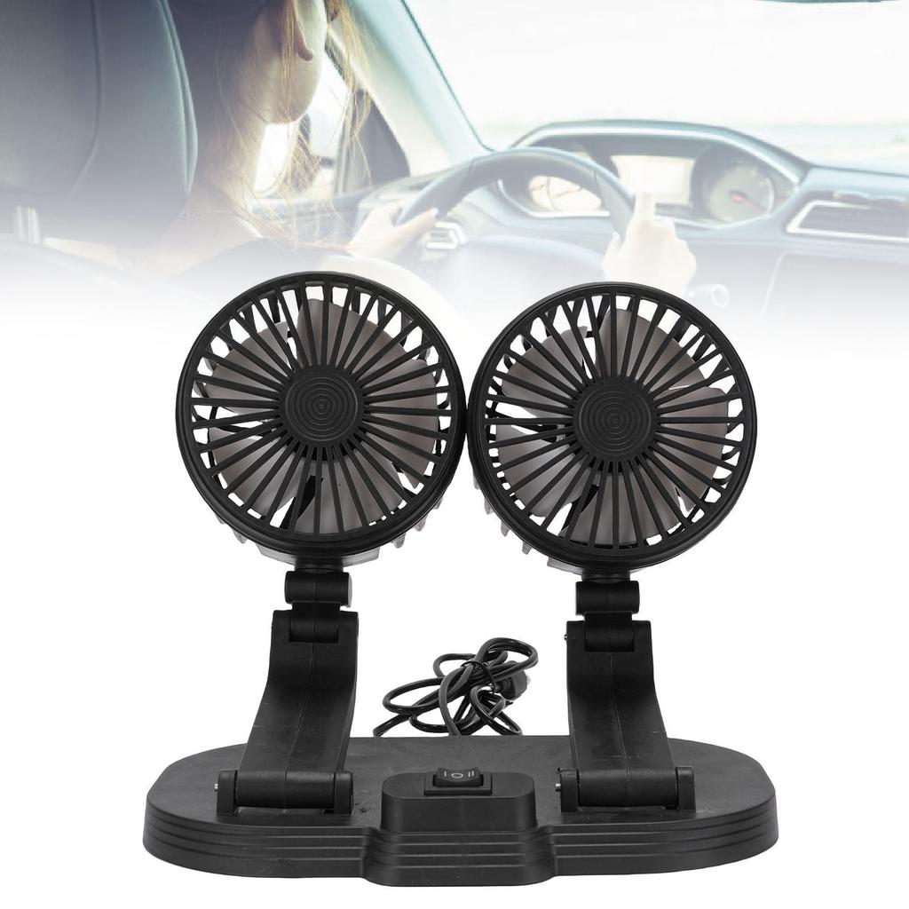   5V USB Car Cooling Fan 2 Speed Wind Quiet 360 Deg Rotatable Portable Dual Head Desk Fan for SUV RV Truck