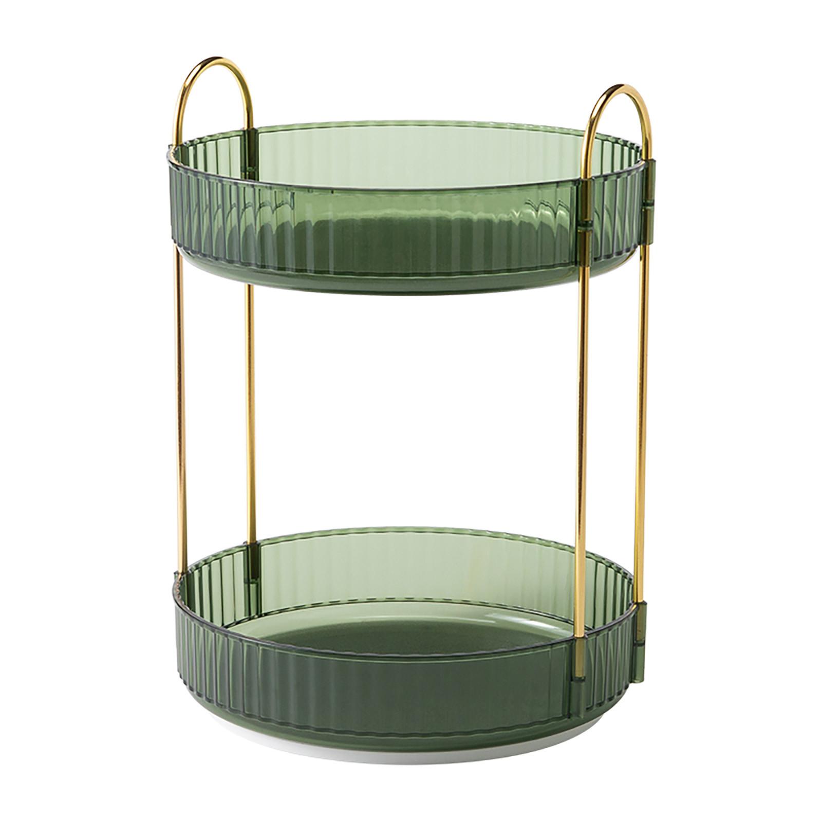 

Two Tier Rotating Storage Rack with Handles Kitchen Countertop Organizer for Bathroom Pantry or Office Use One Size зелений