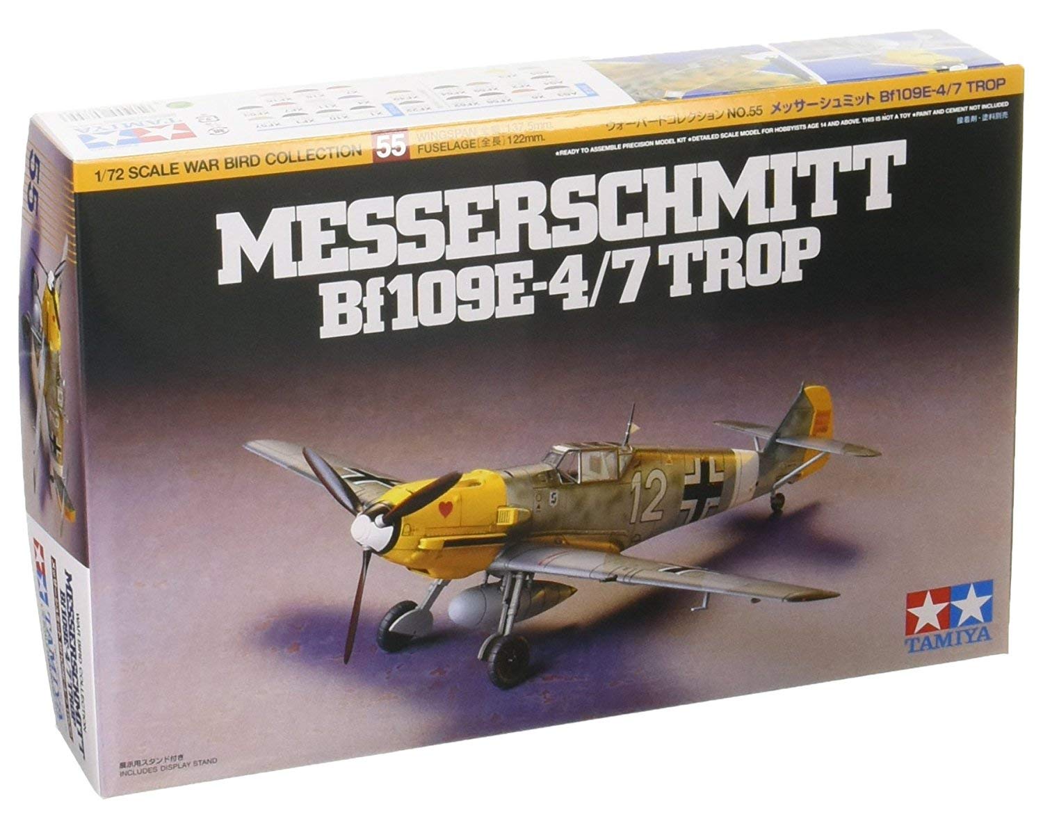 

Tamiya Warbird Collection German Air Force Messerschmitt TROP Plastic Model 60755 1/72 No.55 Bf109E-4/7