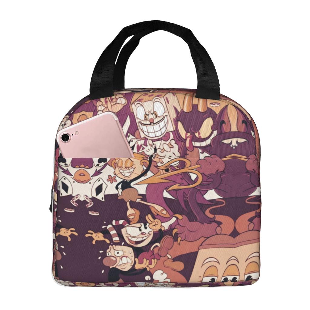 Custom Cupheads Resuable Lunch Box Women Men Leakproof Shooting Game Cooler Thermal Food Insulated Lunch Bag Office Work