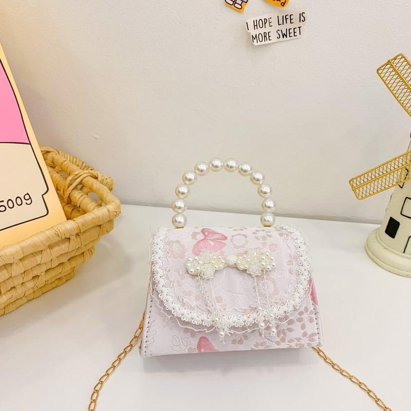 Childrens Cute Princess Crossbody Bag With Artificial Pearl Decoration And Embroidery Design For Daily Use