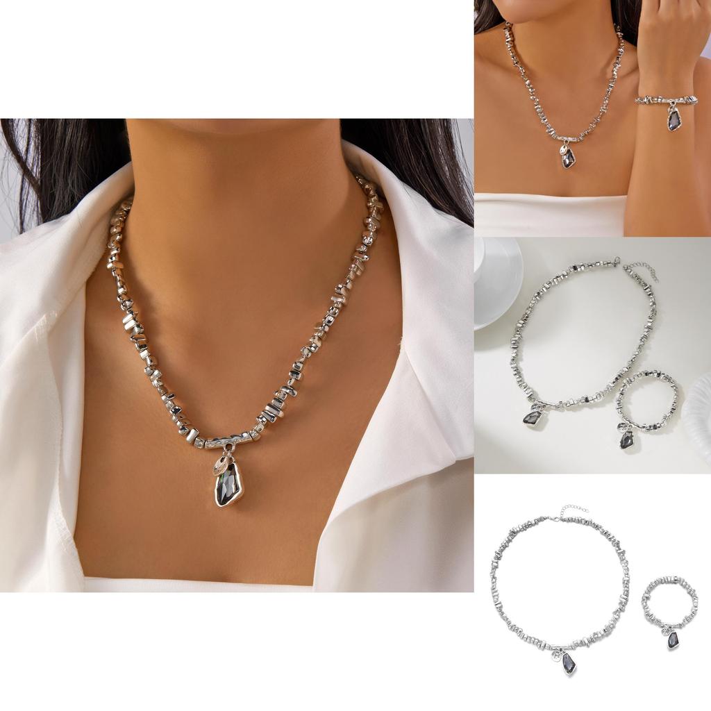 Cold Minimalist Titanium Finish Geometric Jewelry Set With Pendant And Chain For Ladies