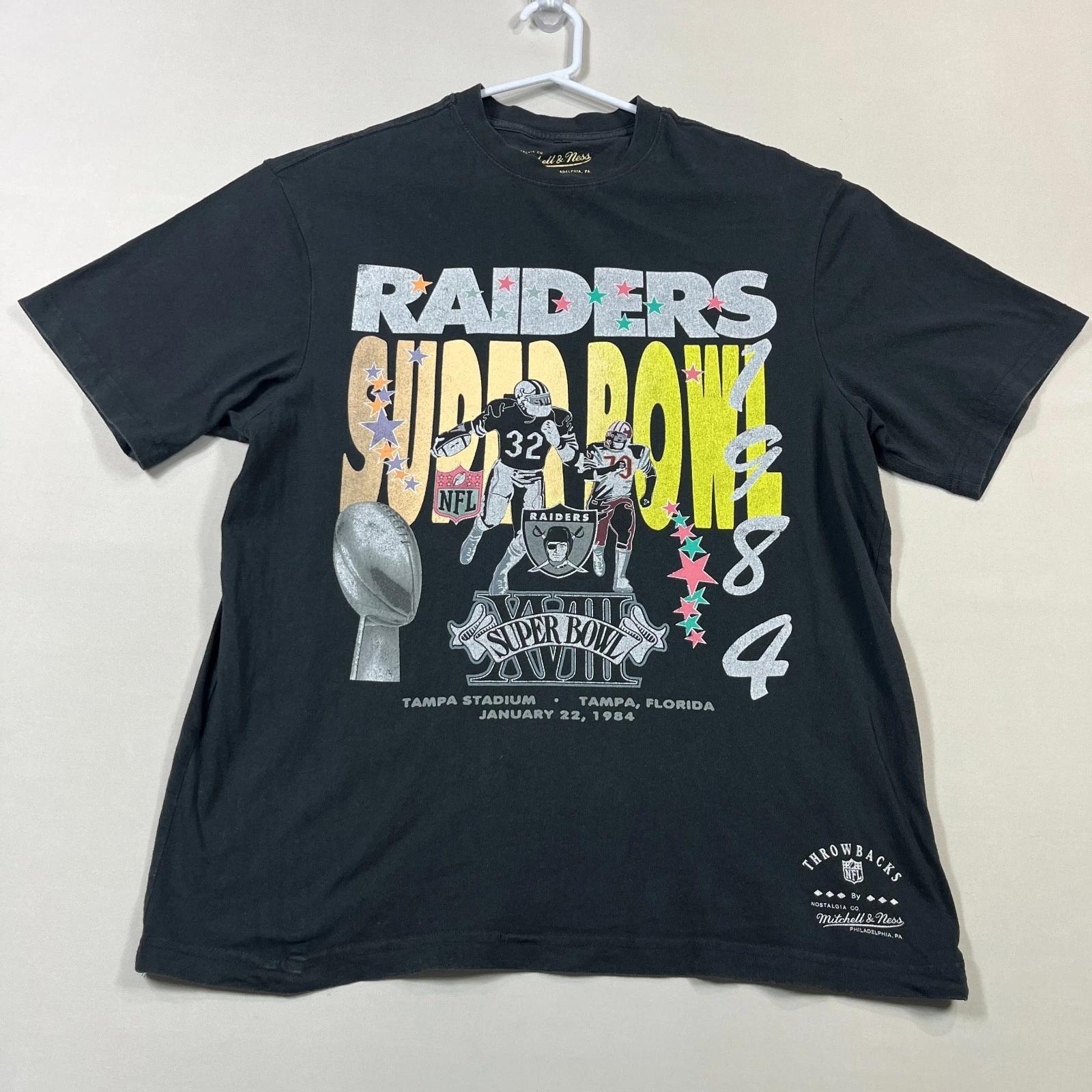 Mitchell & Ness Oakland Raiders NFL Throwbacks Retro Tee T Shirt Mens Small S 2XL