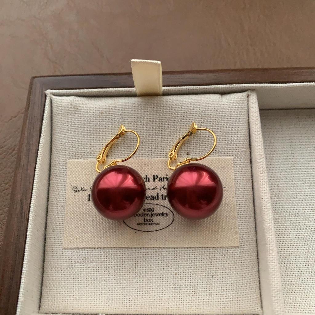 Ankara Red Pearl Earrings Earrings High Personality Versatile Festive Atmosphere Simple Generosity Light Luxury Earrings Women