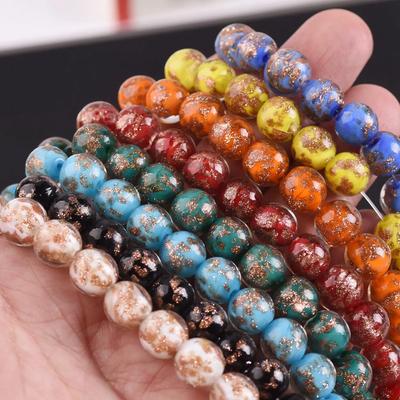 10pcs Round Shape 8mm 10mm 12mm Foil Lampwork Glass Loose Beads for DIY Crafts Jewelry Bracelet Making Accessories