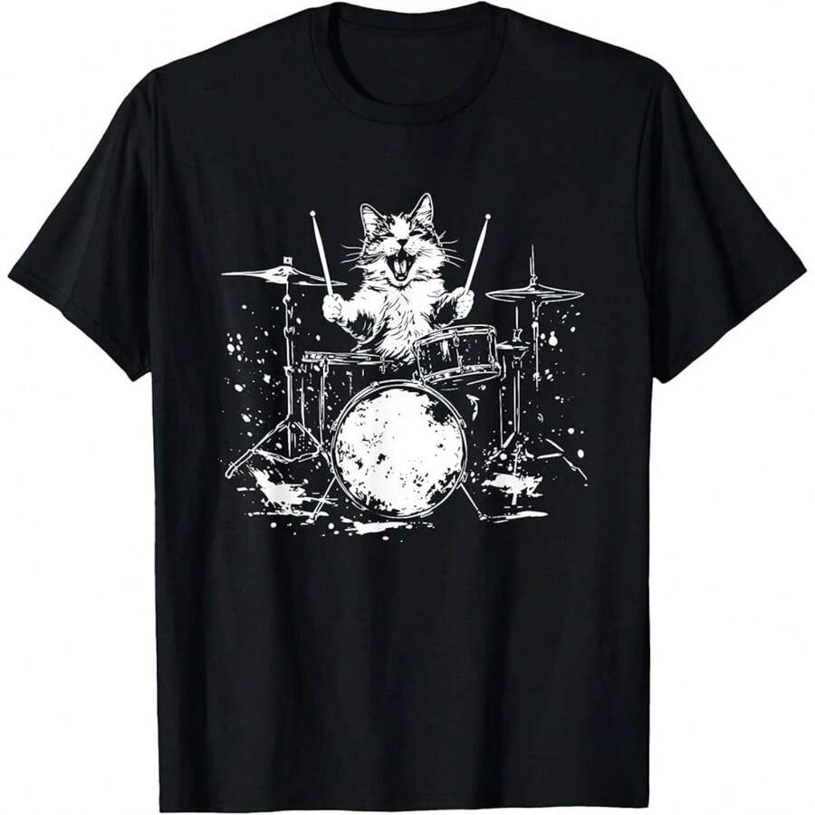 

Top Quality Funny Cat Drummer Drums Drumming Music Lover Unisex T-Shirt XL