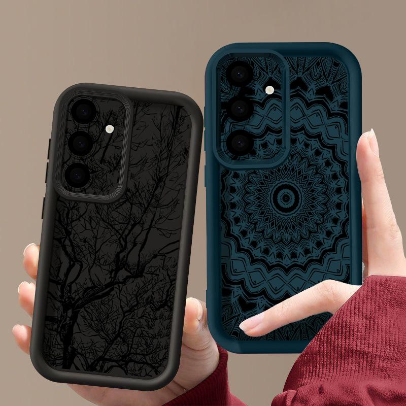 Retro Flower Totem Pattern Case For Samsung Galaxy S26 S25 S24 S23 Ultra S22 S26 Plus S25 Edge S24 S21 FE Soft TPU Phone Cover