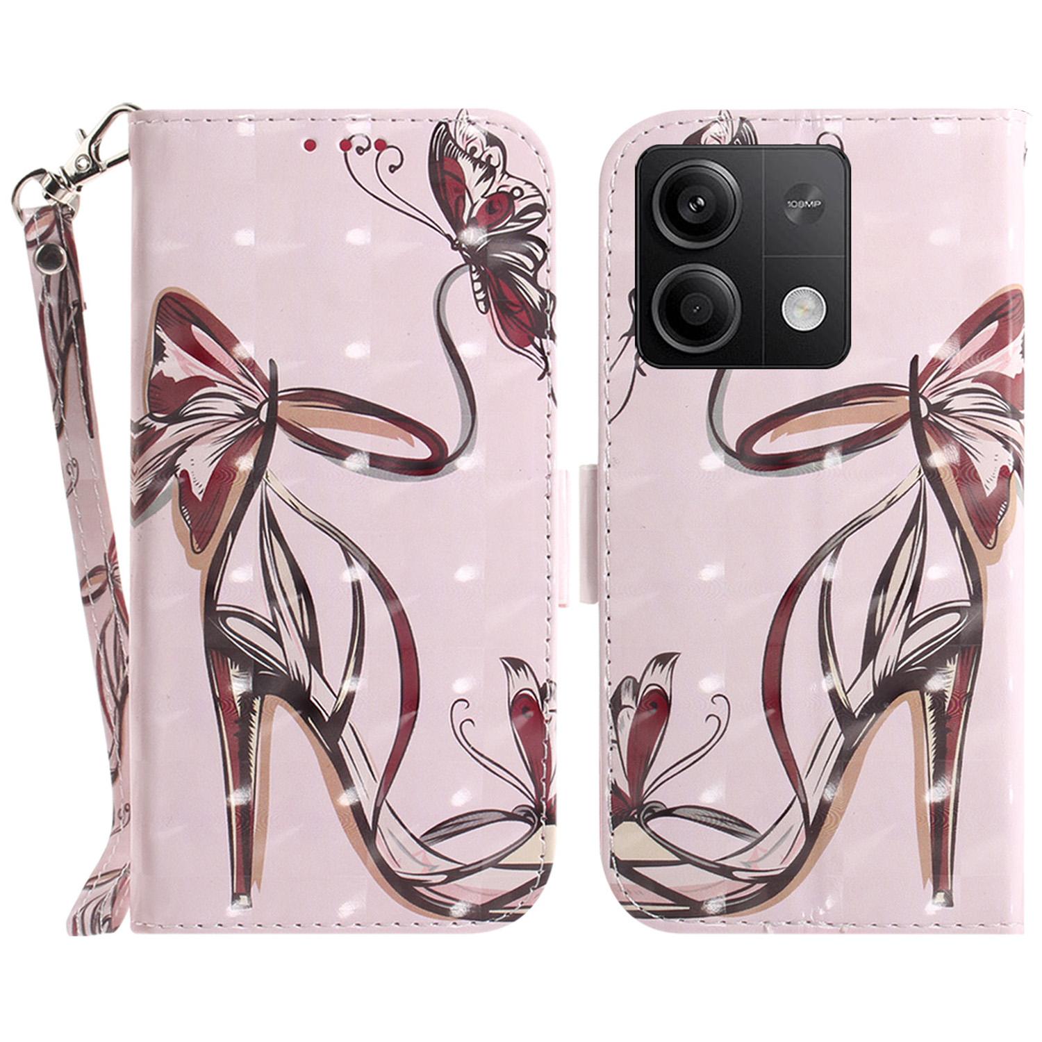 

For Xiaomi Redmi Note 13 5G/Note 13 5G (China) Case 3D Pattern Print Leather Cover with Strap Butterfly High Heels