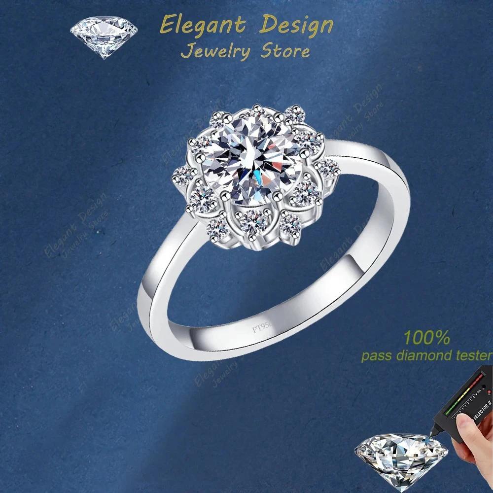 Engagement Platinum Pt950 1CT Moissanite Diamond Sunflower Six Claw Wedding Band WOMEN Birthday Gift Girl Valentine's Day Rings