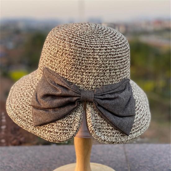 Straw Hat Bowknot Decor Wide Brim Foldable Summer Hat Sun Protection Lightweight Outdoor Travel Sun Hat Sunshade Accessory