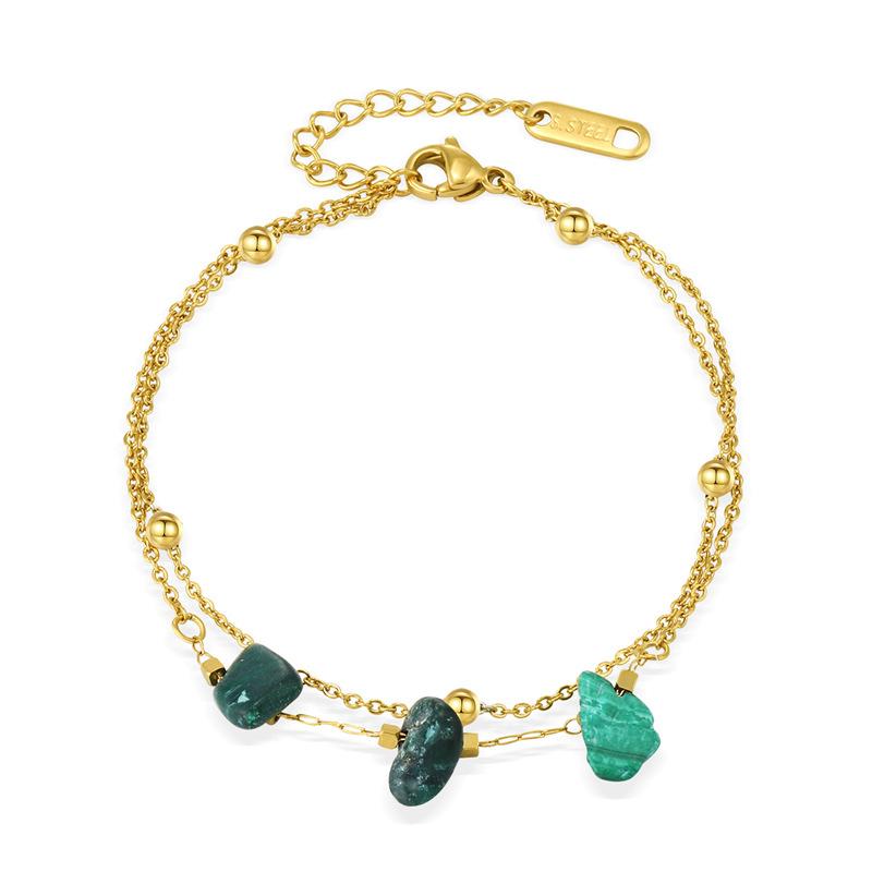 18K Gold Plated Stone Layered Bracelet Set for Women Stainless Steel Malachite Paperclip Chain Gift Custom