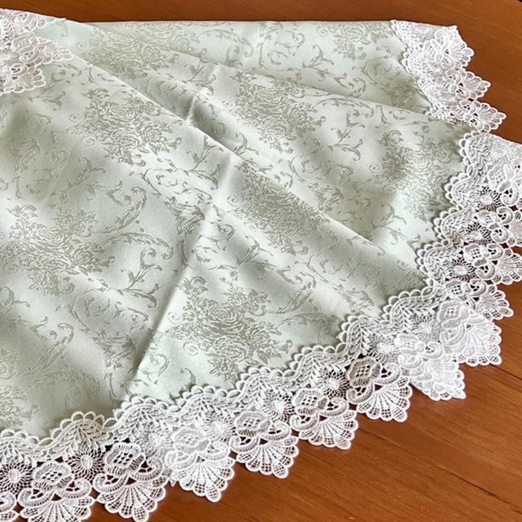 Vivienne Round Green Brilliant Triken Series Embroidered Lace Round Table Runner WK2510N2 (Vivienne) [150cm Tablecloth, & White]