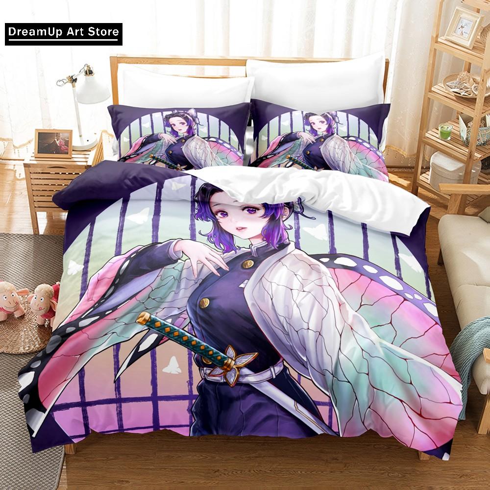 3D Print Kochou Shinobu Anime Demon Slayer Bedding Set Cute Quilt Cover Bed Cover With Pillowcase Twin Single Queen King Size
