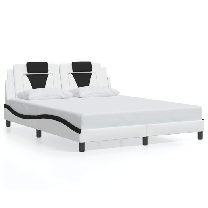 VidaXL Cadre de Lit Viana sans Matelas, Lit Rembourré avec Coussin, Lit Double, Lit Adulte Chambre, Moderne, Blanc et Noir 3208109