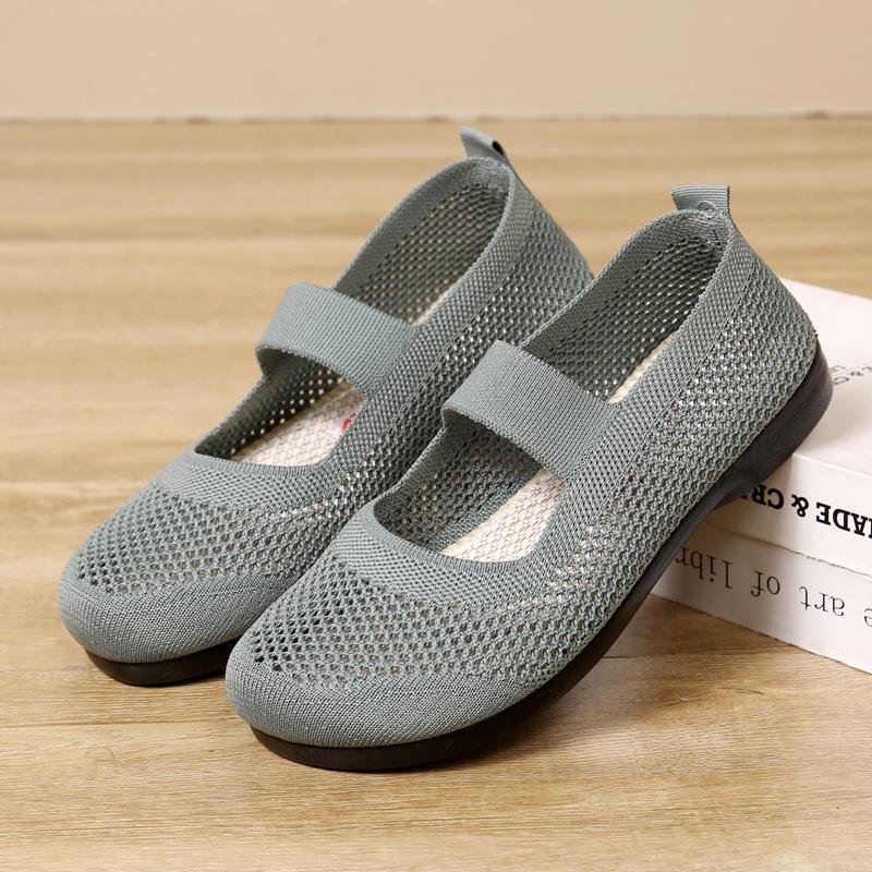 2025 fashion Summer Women Flat Shoes Breathable Soft Sole Slip On Casual Mesh Beijing Cloth Shoes for Middle Aged Mothers