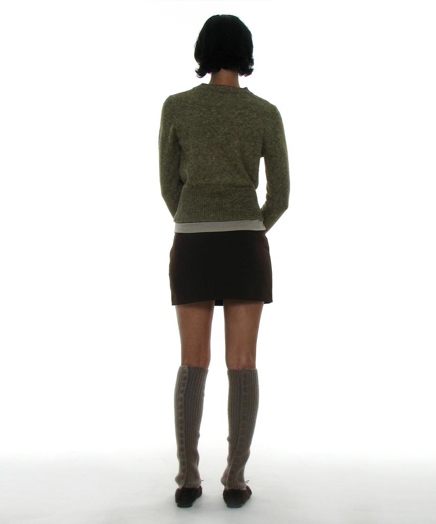 PARTIMENTO WOMEN Gradient Wide Rib Knit Crew Neck_Khaki Green