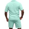 Men'S Solid Color Casual Collar Short Sleeved Shorts Two-Piece Set