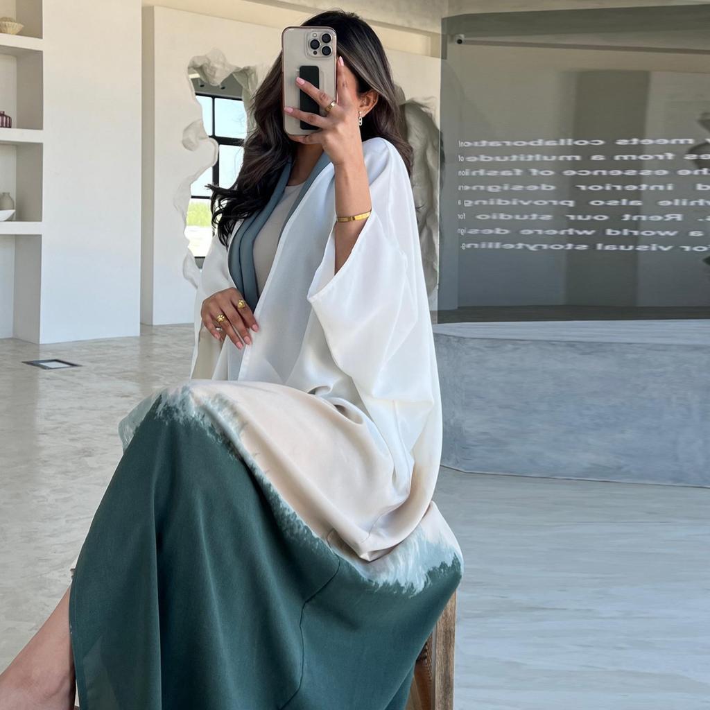 MQ100 Tie-dye Abaya Cloak: Summer European & American Trend Cardigan Dress