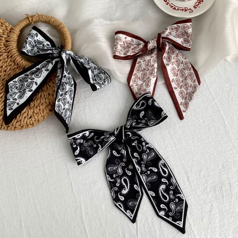 Silk Scarf Long Female Minimalist Striped Streamer Headscarf Braided Hair Band Decorative Scarf Cashew Belt