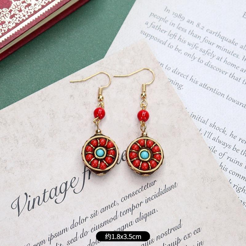 Handmade Niche Nepalese Exotic Tibetan Earrings Retro Temperament Simple Earrings Show Face Thin Earrings