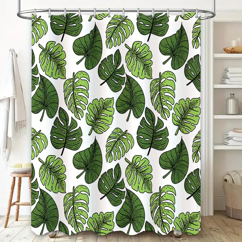 Green Leaf Shower Curtain Waterproof Bathroom Decor Modern Home Decoration for Kids Room