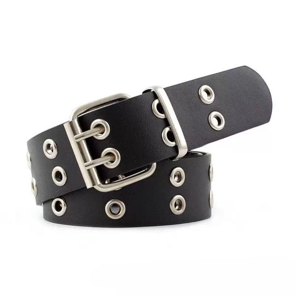 Punk Double Row Hole Belt Wide Side Hip-hop Waist Belt PU Leather Star Waistbands  Female/Girls
