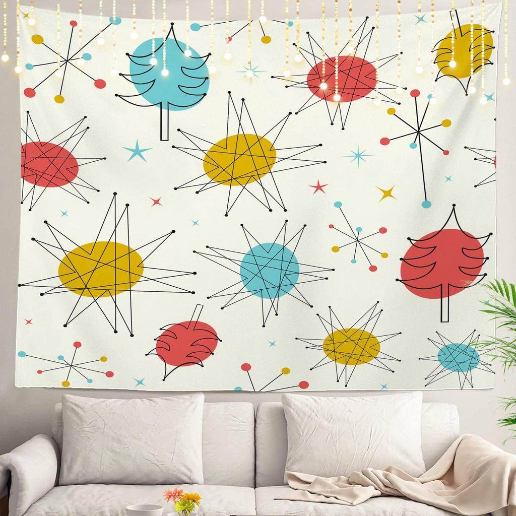 Christmas Wall Tapestry, Tree Wall Hanging Large Tapestry Decoration Polyester Fiber White Hem Around for Dorm Room Bedroom