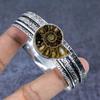 Natural Ammonite Fossil Gemstone 925 Sterling Silver Cuff Bangle 7.5" J1j99