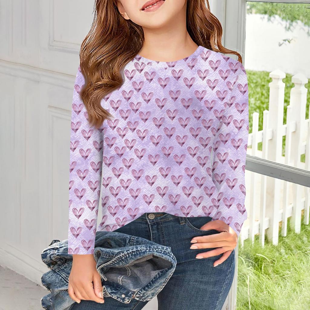 Mädchen Langarm T-Shirts Kinder Herbst Tops Rundhalsausschnitt Muster Gedruckt Basic Tees 5-14Y