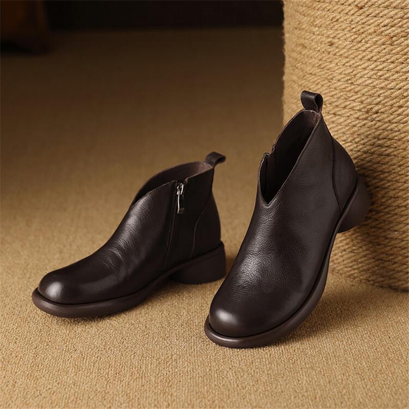 Móda Nové Podzim Zima Pravá Kůže Dámské Boty Módní Kulatá Špička Kotníkové Boty pro Ženy Krátké Boty Boty Hrubý Podpatek Botines Mujer