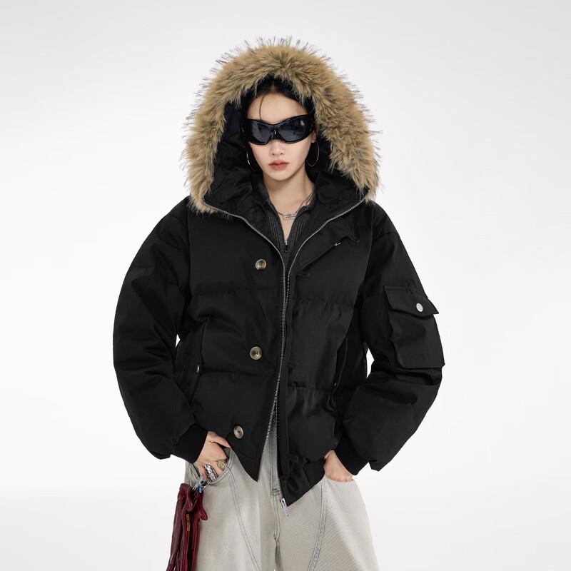 ICH MODE Women's Hooded Down Jacket with Fur Collar