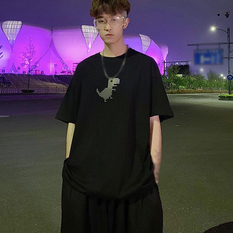 

Одяг для пар Літній одяг Світловідбиваючий принт динозаврів Футболка з короткими рукавами Вільний студентський жіночий одяг S