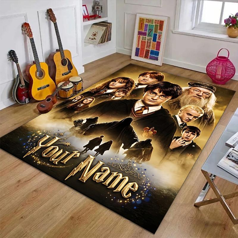Hogwarts Design Area Rug Personalized Name- Non-Slip, Soft & Cozy Floor Mat for Living Room, Office - Indoor/Outdoor Carpet