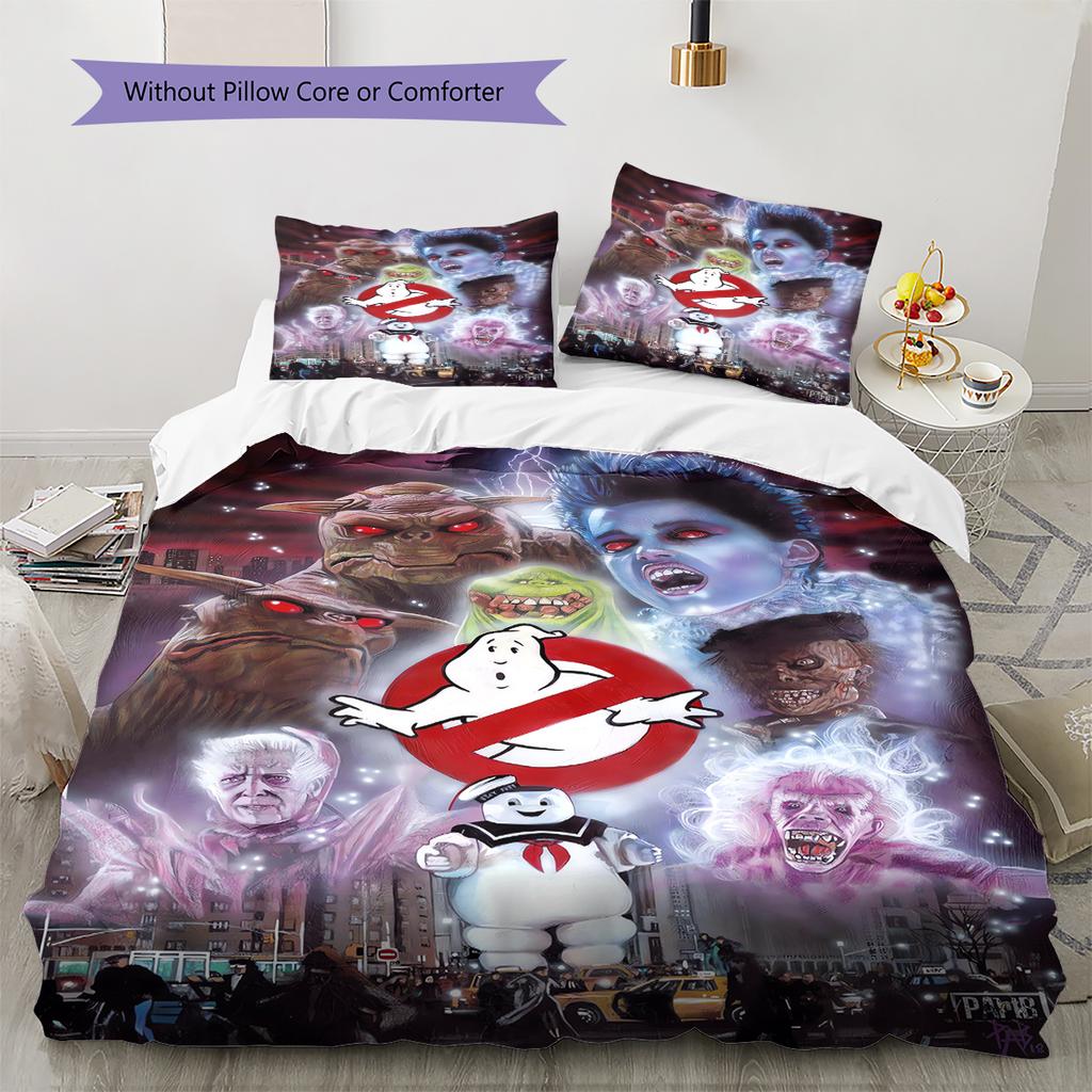Ghostbusters Pattern Bedding Quilt Set Quilt Cover Pillowcase Home Decoration Gift (1 * Duvet Cover + 2 * Pillowcase, Without Core)