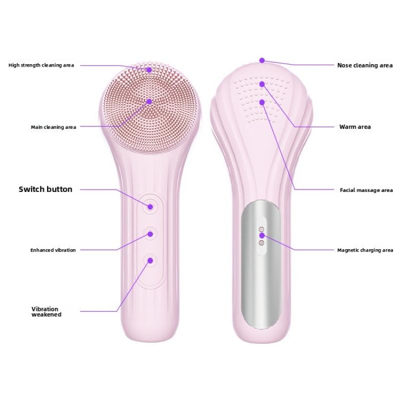 Sound Facial Cleansing Brush Waterproof Silicone Skin Care Massager with 3D Vibration For Deep Hole Cleansing