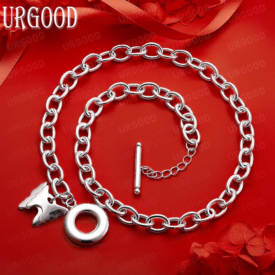925 Sterling Silver Beautiful Double Butterfly Necklace, Wedding Gift Jewelry 45cm 1.20*1.20cm