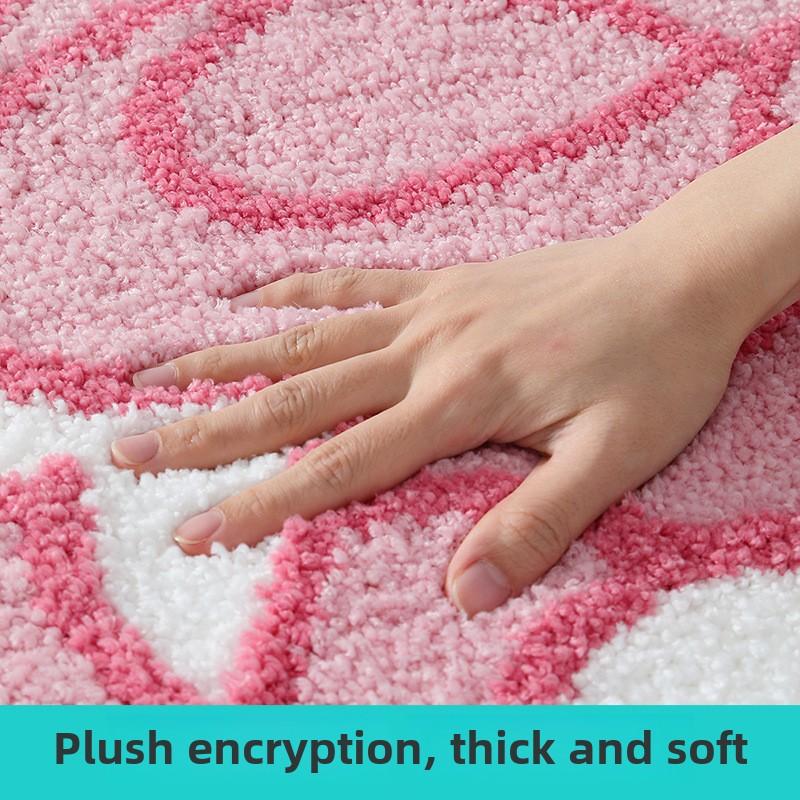 Pink Bow Bath Mat Thickened Flocked Microfiber Bathroom Rug Super Absorbent Anti-slip Foot Mats Soft and Comfortable