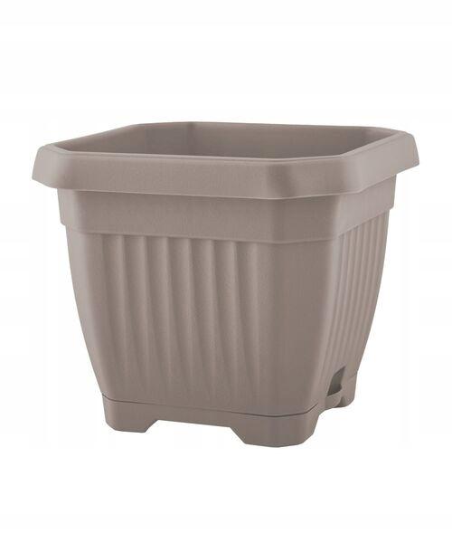 Doniczka z podstawką 25x25 cm beżowa plastikowa na taras balkon 1 szt. Octagon