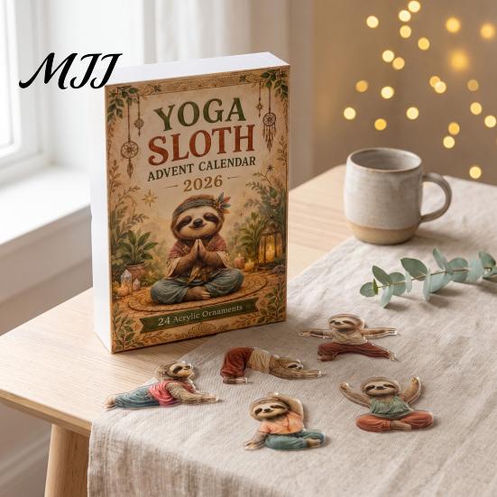 Cute Sloth Pendant Set Advent Calendar, 24Pcs Acrylic 2D Ornament Holiday Collectibles with Vintage Warm-Tone Designs, Christmas Tree Hanging