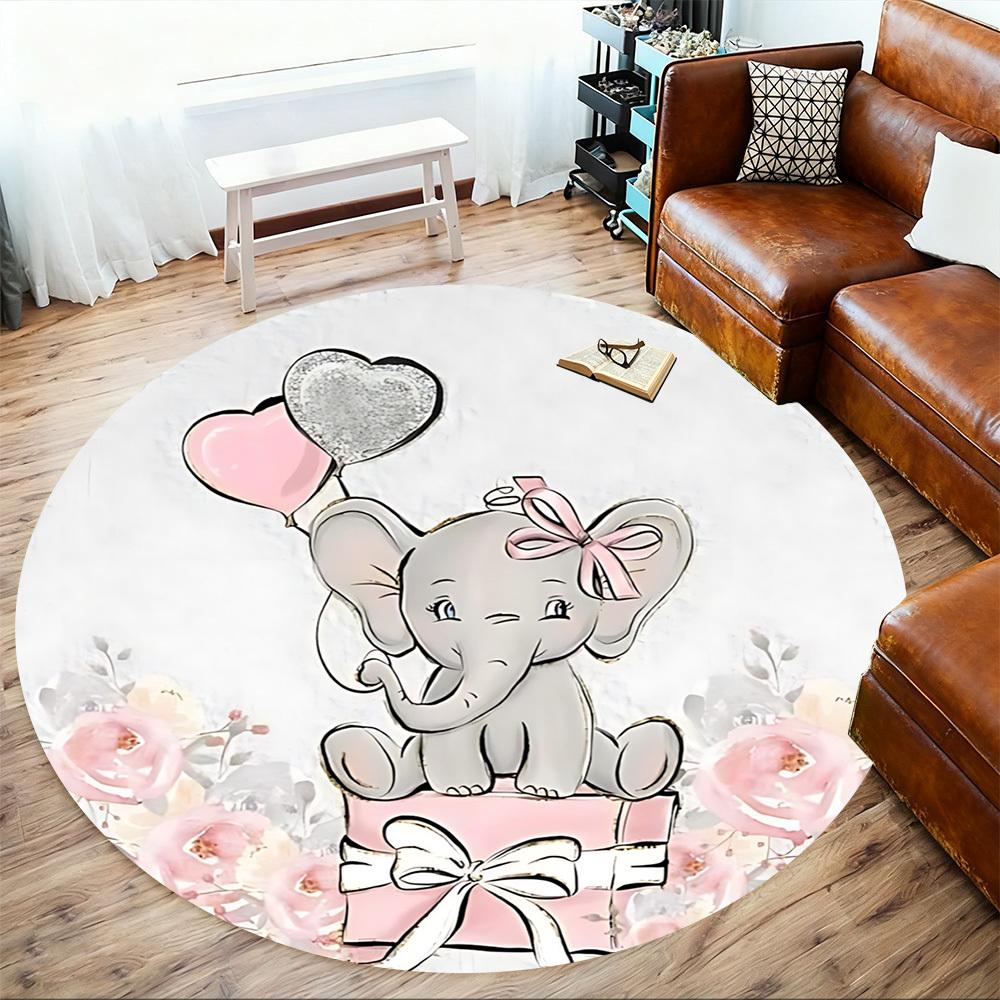 1pc Elephant, Flowers Round Chair Mat Area Rug - Non-Slip, Floor Mat for Office, Bedroom, and Indoor Decor C1125302