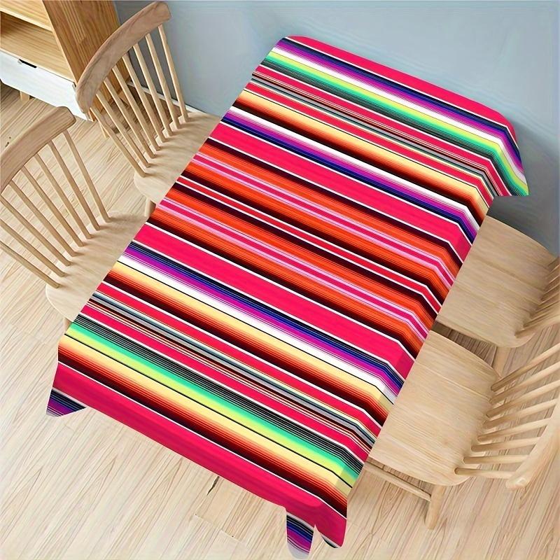 1 stuk Levendig Tafelkleed Geïnspireerd op Mexico - Kleurrijk Rechthoekig Polyester Ontwerp met Gedurfde Strepen & Bloemenaccenten - Duurzaam 140x200cm